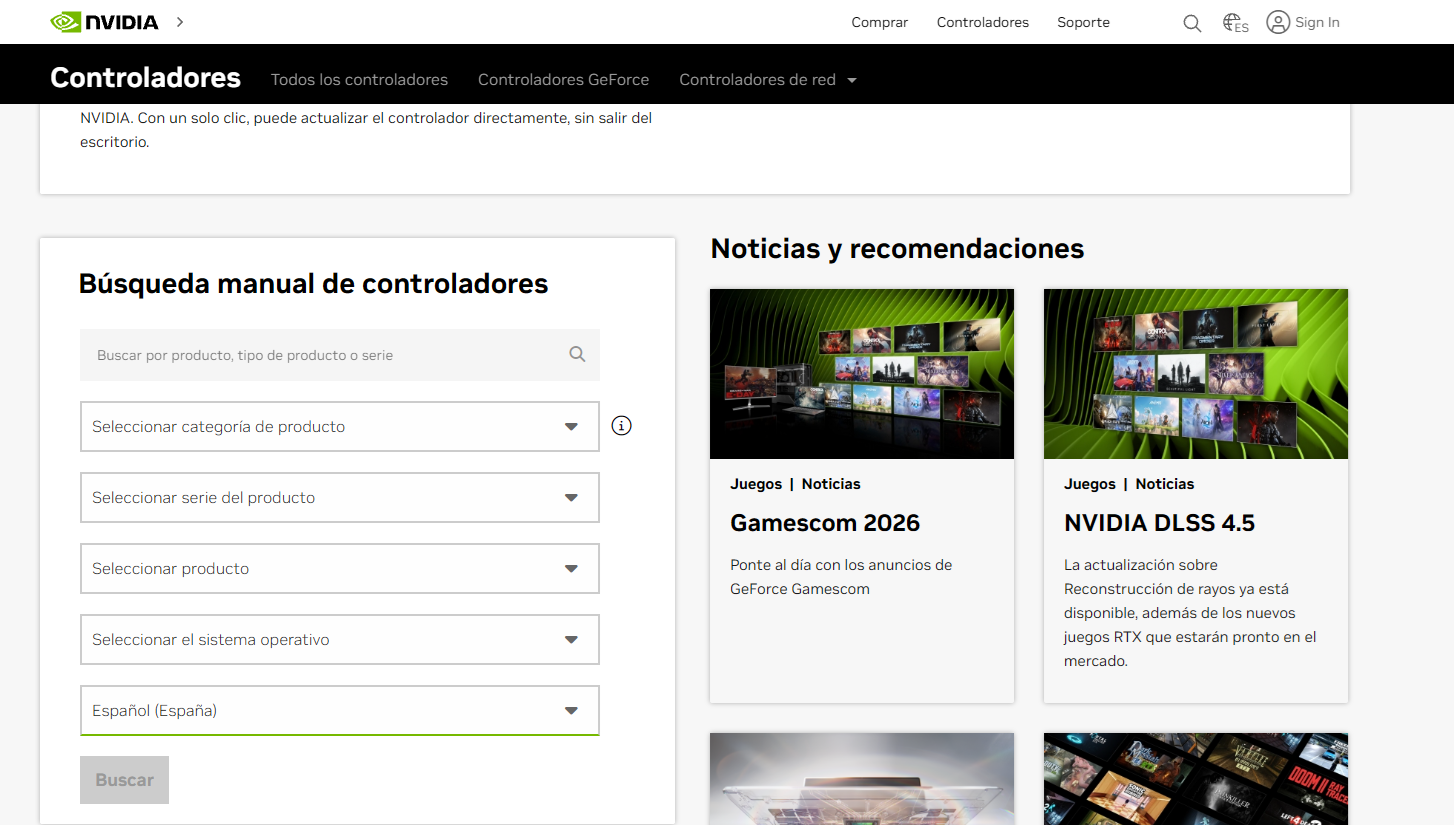 Buscador oficial de drivers NVIDIA